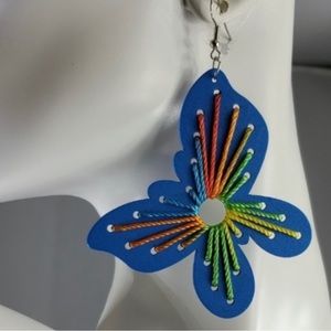 Handmade Wooden, Butterfly, Black, Wrapped in String, Fish Hook Earrings